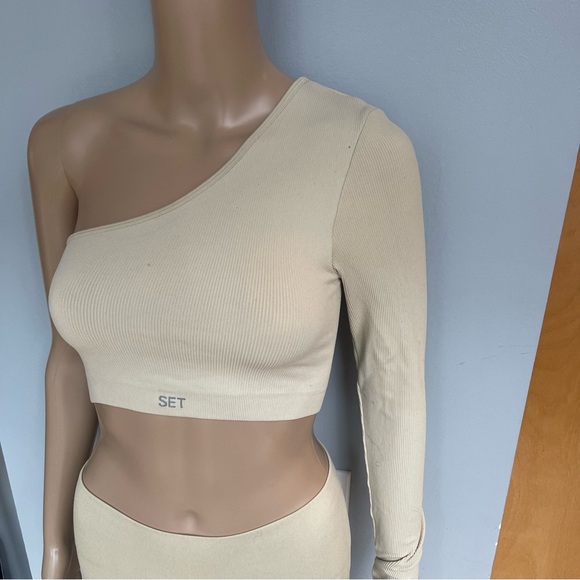 SET Active One-Shoulder Cream Ribbed Set - Picture 1 of 3